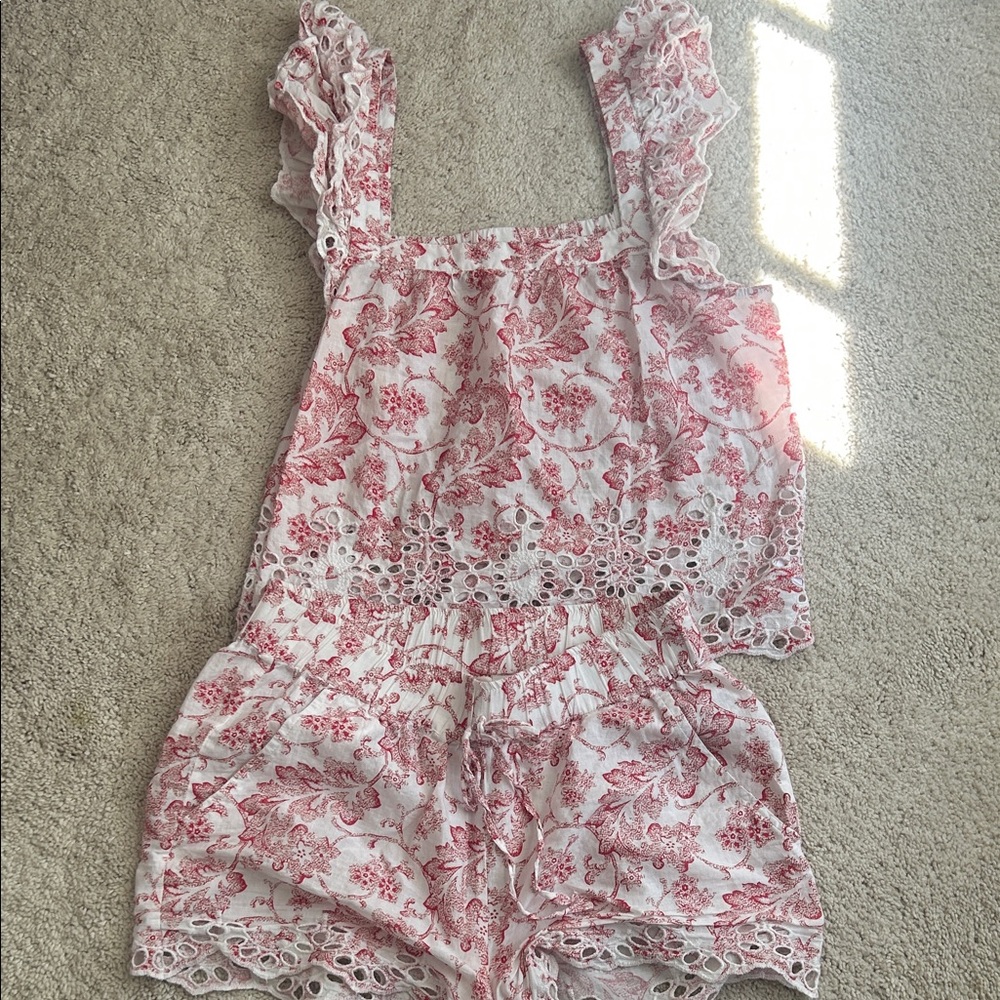 Floral Lace Trim Pajama Set